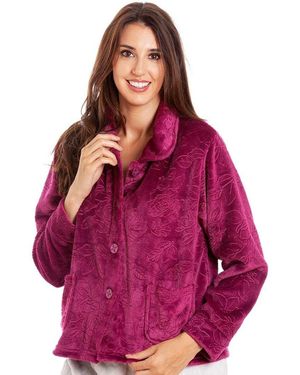 CAMILLE Button Up Rose Embossed Bed Jacket - Red