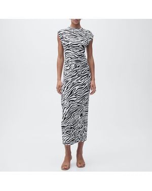 Mango Multi Zebra Print Fitted Midi Dress - Black