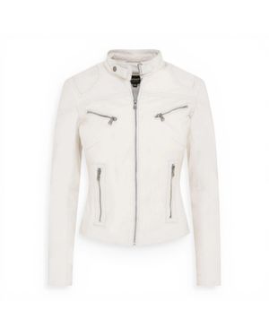 Infinity Leather Slim-Fit Leather Biker Jacket-Maldon - White