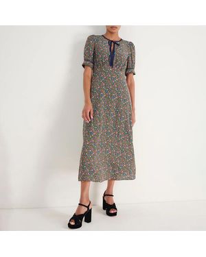 Wyse Ditsy Floral Elsie Silk Dress - Grey