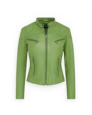 Infinity Leather Slim-Fit Apple Leather Biker Jacket-Maldon - Green