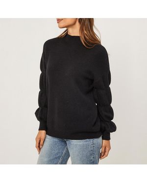 Sofiacashmere Ribbed Bubble Sleeve Cashmere Blend Jumper - Black
