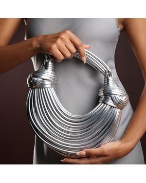 Where's That From 'Blossom' Curved Metallic Shoulder Bag - Grey