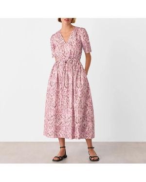 Whistles Leopard Cotton Midi Dress - Pink