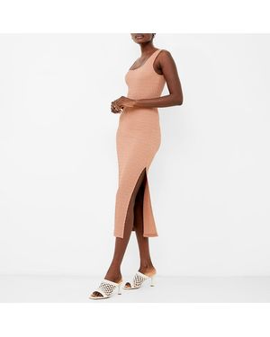 French Connection Nude Textured Square Neck Midi Dress - Brown