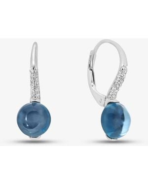 T.H.Baker 9Ct Round Topaz & 0.10Ct Diamond Hoop Earrings De1508W-Bt - Blue