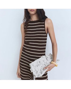 Mango Knitted Top With Geometric Print - Black