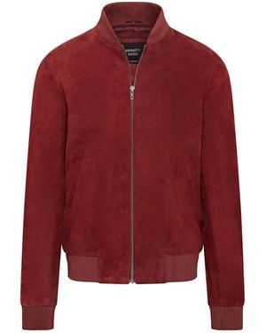 Infinity Leather Soft Burgundy Goat Suede Ma-1 Varsity Bomber Jacket - Red