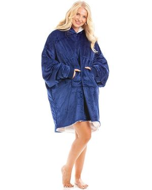 CAMILLE Sherpa Fleece Hoodie With Elasticated Cuffs & Giant Pocket - Blue
