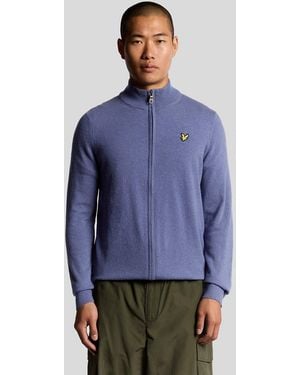 Lyle & Scott Lambswool Blend Zip Cardigan - Blue