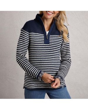 Weird Fish Stripe Juilet Cotton Blend 1/4 Zip Jumper - Blue