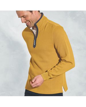 Brook Taverner Turner Mustard Fine Rib Cotton Zip Neck Sweatshirt - Yellow