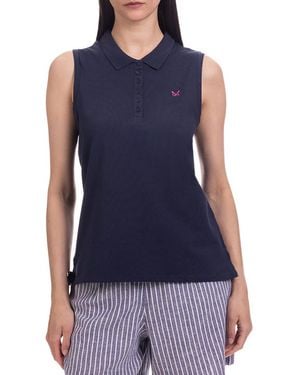 Crew Sleeveless Solid Cotton Polo Shirt - Blue