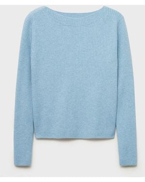 Mango Boat Neck Ribbed Jumper - Blue