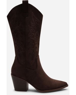 Where's That From Yasmine Calf Cowboy Boots Block Heel Western Embroidered - Brown