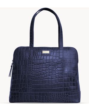 Assots London Eva' Croc Embossed Real Leather Designer Unlined Tote Bag - Blue