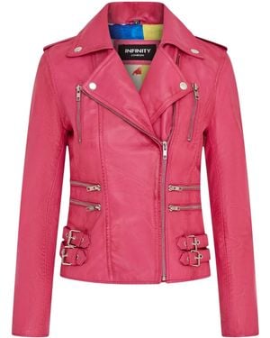 Infinity Leather Fuschia Leather Brando Biker Jacket-Orlando - Pink
