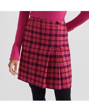Hobbs Checked Leah Wool Pleated Mini Skirt - Red