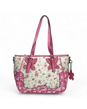 Laura Vita Aloe-02 Rose Floral Print Adjustable Straps Shoulder Tote Bag Textile - Purple