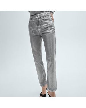 Mango Straight Leg Cotton Foil Jeans - Grey