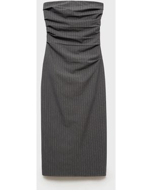 Mango Strapless Pinstripe Dress - Grey