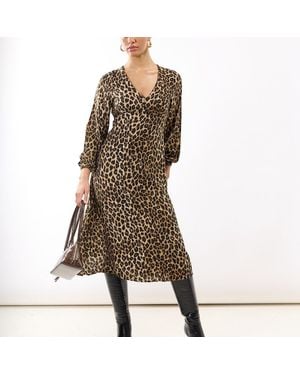 Needs No Label Animal Printed Long Sleeve Midi Dress - Brown