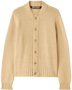 Palm Angels Curved Logo Cardigan Wool Blend - Natural