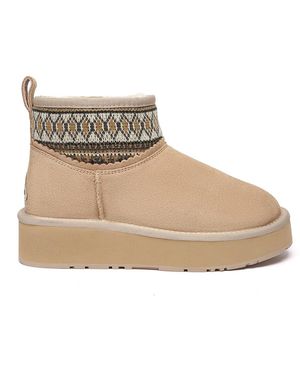 EVER AU Plover Woven Ankle Platform Boots - Natural