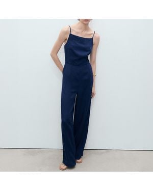 Mango Long Denim-Effect Jumpsuit - Blue
