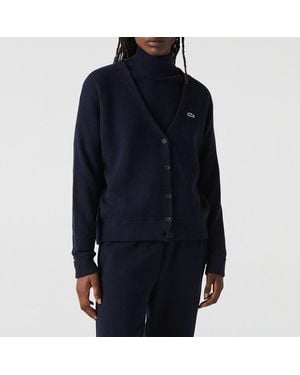 Lacoste V-Neck Wool Cardigan - Blue