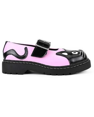 Infinity Leather Mary Jane Kitty Leather Platform Goth Shoes - Black