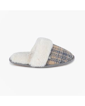 Totes Isotoner Brushed Check Low Top Mule Slippers - White