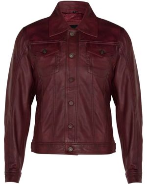 Infinity Leather Burgundy Leather Trucker Jacket-Dartford - Purple