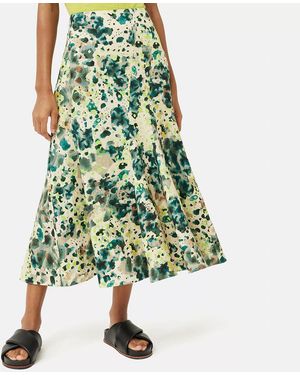 Jigsaw Pale Animal Print Midi Skirt - Green