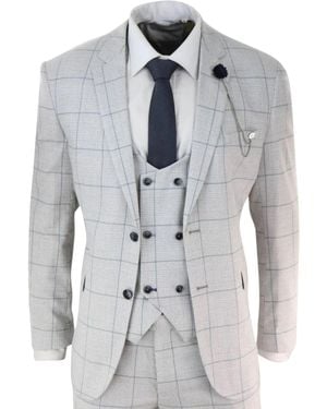 Infinity Leather 3 Piece Light Check Tweed Vintage Retro Classic Suit - Grey