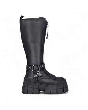 Buffalo Biker Knee High Chunky Goth Platform Boots - Black