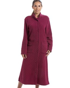 CAMILLE Soft Fleece Floral Button Up Housecoat - Red