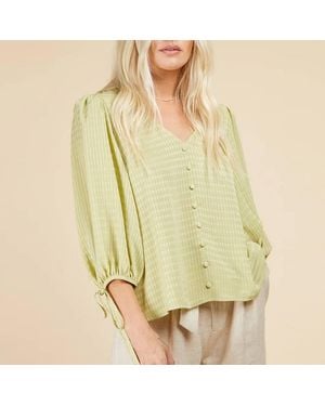 Little Mistress Chartreuse Check Button Detail Top - Yellow