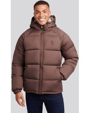 U.S. POLO ASSN. U. Polo Assn. Ripstop Hooded Puffer Jacket - Brown