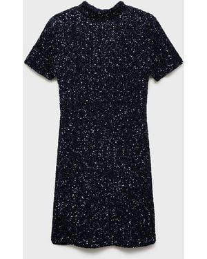 Mango Short Sleeved Sequin Dress - Blue