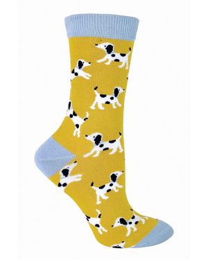 Miss Sparrow Dalmatians 1 Pack Ladies Novelty Dog Pattern Bamboo Socks - Yellow