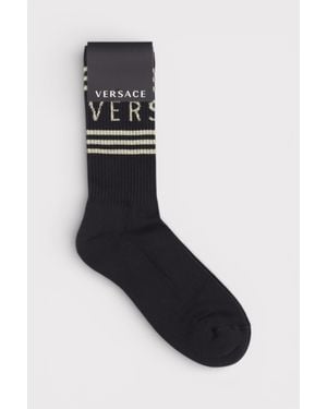 Versace Logo Intarsia Cotton Tinted Crew Socks - Black