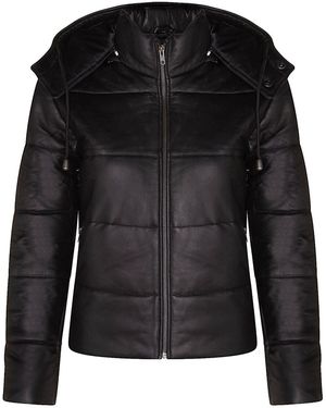 Infinity Leather Puffer Leather Bomber Jacket-Ajax - Black
