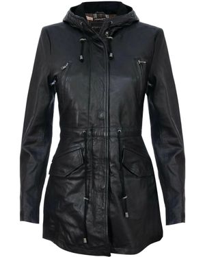 Infinity Leather Mid Length Hooded Parka Jacket-Oakengates - Black