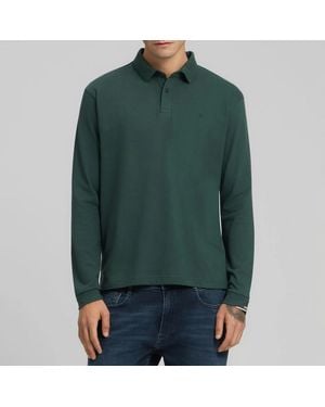 Replay Long Sleeve Stretch Cotton Polo Shirt - Green