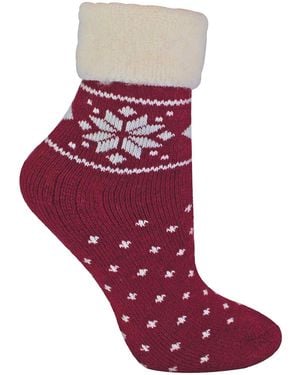 Sock Snob 1 Pack Ladies Soft Warm Wool Bed Socks With Fairisle Design - Red