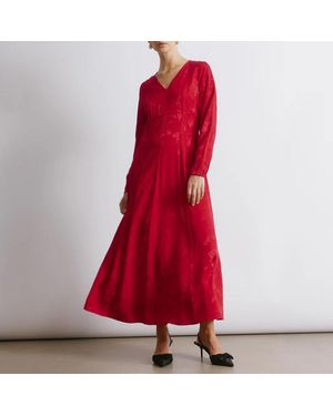 Albaray Jacquard Satin Midi Dress - Red