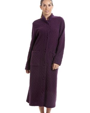 CAMILLE Soft Fleece Floral Button Up Housecoat - Purple