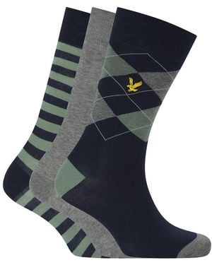 Lyle & Scott Barwood Argyle/ Marl/Stripe Socks - Blue