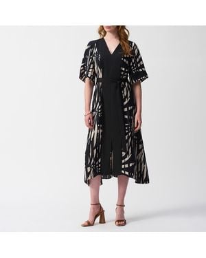 Joseph Ribkoff Printed Belted Midi Dress - Black